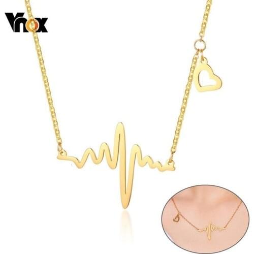 Vnox Just for Your Heartbeat Necklaces for Women Girl Gold Tone Stainless Steel Love Promise Jewelry
