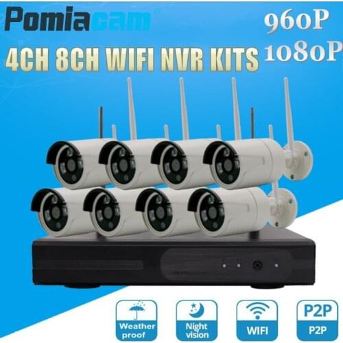 4CH 8CH HD 1080P Wifi NVR Kit CCTV Camera System H.265 1.3MP 2MP Waterproof Wireless Security Camera System with 4/8 Cameras