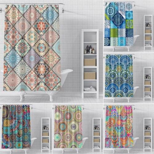 Ethnic Flowers Pattern Shower Curtain Fabric Waterproof Bathroom Curtain Bohemian Style Shower Curtains With Hooks Toilet Decor