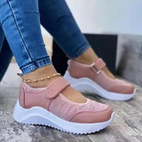 Womens Casual Shoes Solid Women Sneakers Mesh Breathable Women Shoes Sneakers Casual Hook Loop Shoes Thick Bottom Lady Shoes
