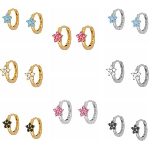 Luxury Colorful Blue Pink Zircon Womens Earrings Copper Hoop Earring Piercing Circle Pendientes Fashion Jewelry Accessories