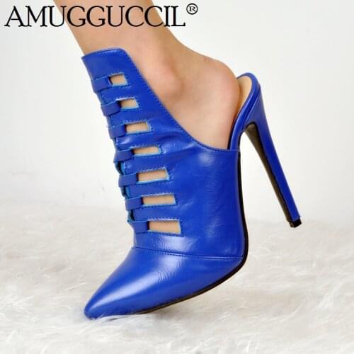 Customize Plus Big Size 34-47 Blue Fashion Sexy High Heel Spring Autumn Girls Female Lady Mules Shoes Women Pumps D1172