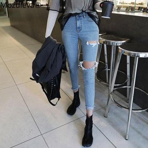 Mozuleva 2020 Skinny Denim Jeans for Women High Waist Ripped Hole Female Pencil Jeans Streetwear Stretch Women Denim Jeans Pants