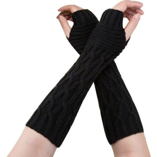 Women Winter Warmer Knitted Mittens Windproof Fingerless Long Elbow Hand Gloves High Stretch Sportswear Glove Touch Screen Luvas