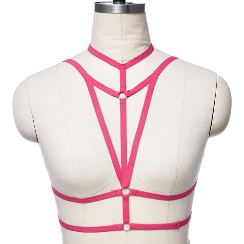 Women Adjustable Sexy Lingerie Goth Body Cage Open Chest Bondage Body Harness Belt Soft Elastic Rave Crop Top Bra