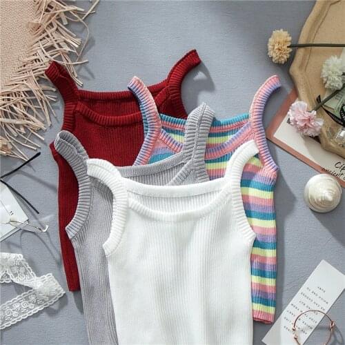 Heliar Women Summer Crop Tops Ladies Knitted Cropped Vest Colorful Vintage Tank Crop Camis Women Tank Tops Summer