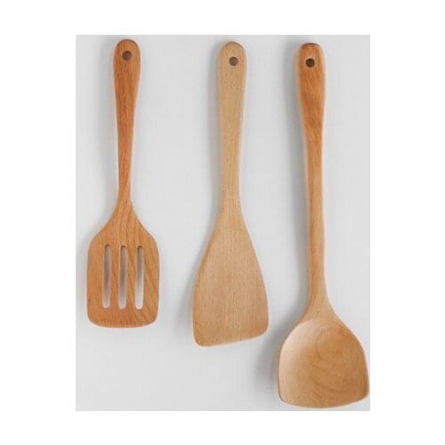 Logs, Wooden Shovel, Nonstick, Stir-Fry, Long Handle, Openwork Frying Shovel Wooden Skewer