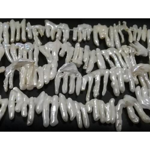 16 inches 20x20mm Fence Shaped Natural White Baroque Biwa Pearl Loose Strand