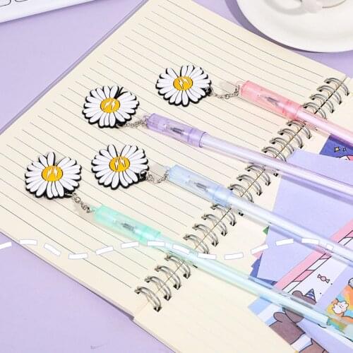 24 PCs Cute Creative Daisy Pendant Gel Pens Set Korean Ins Girls Heart Pendant Signature Pen Student Test Writing Pen
