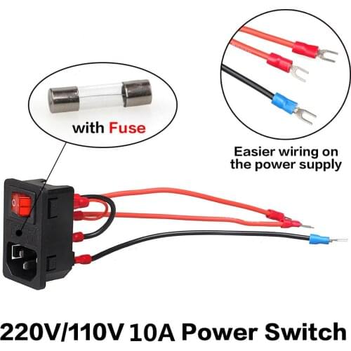 5*20 10A Fuse Red Rocker Switch Fused IEC320 C14 Inlet Power Socket Fuse Switch Power Supply Socker Switch With 20CM Cable
