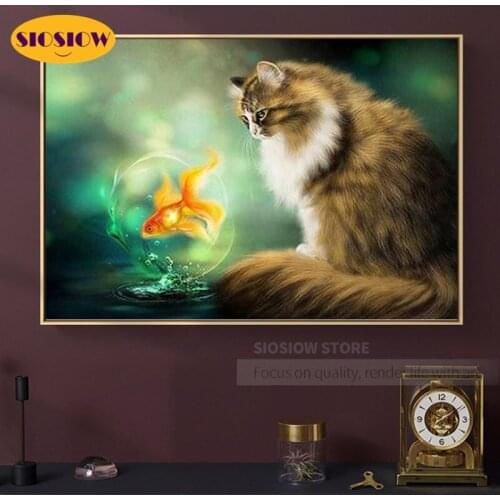 5D Diamond Painting Cat Fish Full Square Round Drill Diamond Embroidery Dimond Mosaic Cross Stitch DIY Gifts For Kids Decor Home