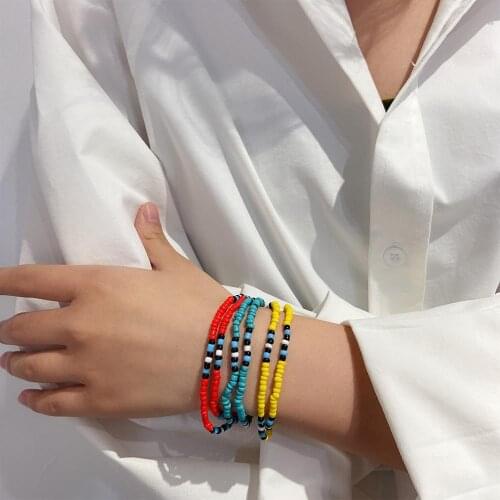 8Pcs Fashion Rainbow Seed Beads Multicolor Handmade Beaded Acrylic Set Bracelet Feminine Charm Couple Jewelry Gift