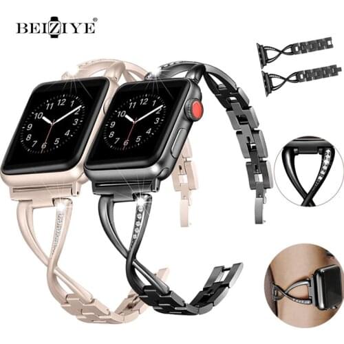 For Apple Watch band 44mm 40mm 38mm 42mm Stainless steel strap Diamond Metal bracelet Woman Band For iWatch series 6 5 4 3 2 SE