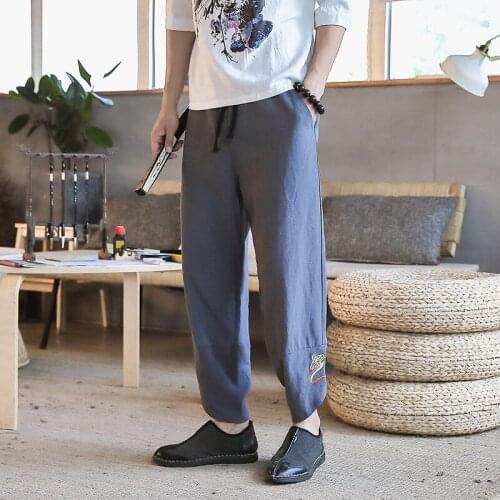2020 Plus Size Casual Men Pants Chinese Style Ethnic Cotton Loose Elastic Waist Trousers Men Fashion Harem Pants cargo pants men
