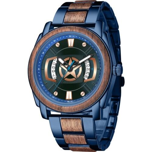 Alloy & Wood Watch Mens Quartz Wooden Watch Rotate Calendar Star Watch Military Sport Luminous Clock Dropshiping Reloj De Madera