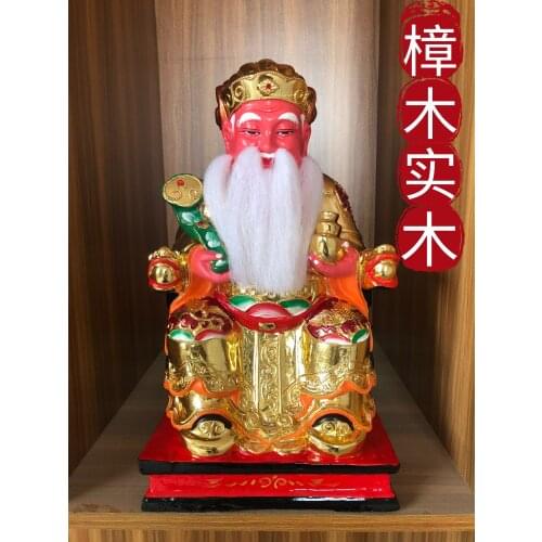 Southeast Asia HOME Temple altar shop CAI SHEN TU DI GONG God Wood carving statue Bring wealth money good luck God of wealth