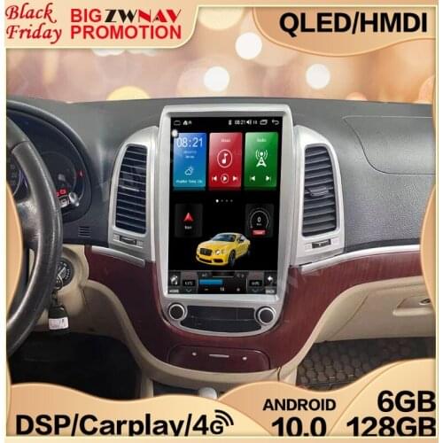 6+128G Carplay Tesla IPS Screen For Hyundai Santa Fe 2006 2007 2008 2009 2010 2011 2012 2013 2014 2015 2016 GPS BT Recorder Head