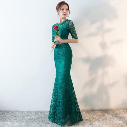 Lace Female Mandarin Collar Qipao Dress Elegant Traditional Chinese Style Fashion Long Cheongsam Slim Mermaid Dress for Party