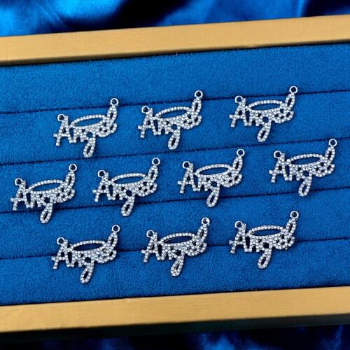 Silver Color Metal Rhinestone Angel Letter Alphabet Charms Punk Alloy Letter Pendant For DIY Necklace Jewelry Making Accessories