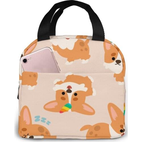 Kawaii Dog Unicorn Character Lunch Food Box Bag Insulated Thermal Food Picnic Lunch Bag for Women kids Men Cooler Tote Bag