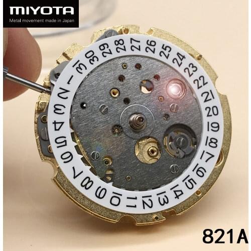 Miyota 821A Hack Second Stop Date Window Automatic Mechanical Movement Watch Accessories 21 Jewels Golden Silver