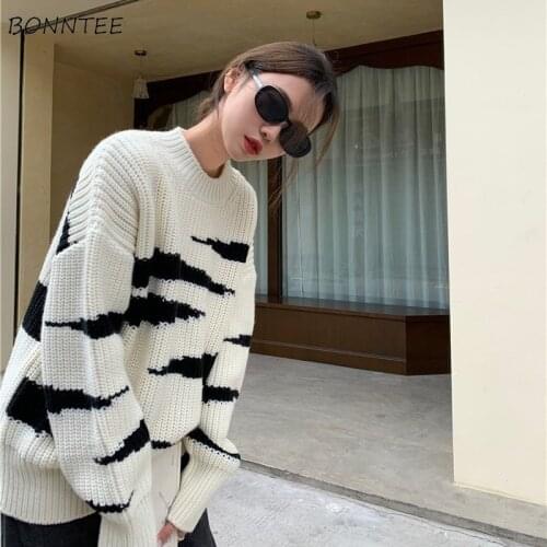 Sweaters Women Loose Patchwork Fashionable Student Autumn Long Sleeve Casual Knitted Wear Ladies Pullovers Ulzzang Stylish Daily