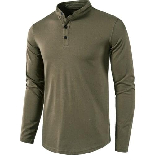 Men’s Fashion Casual Front Button Placket Long Sleeve Henley T-Shirt Regular Fit Basic Cotton Summer Top Tees