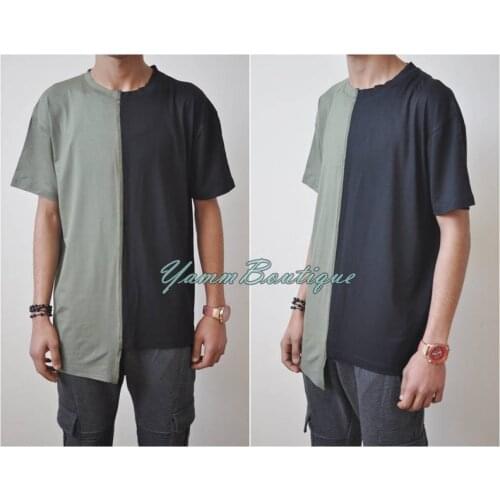 Mens Off Bi Colour Tshirt / Split Solid Tee Crew Neck Short Sleeve Scallop ,Drop Tail Hem - Double Colour - Choose Your Colour