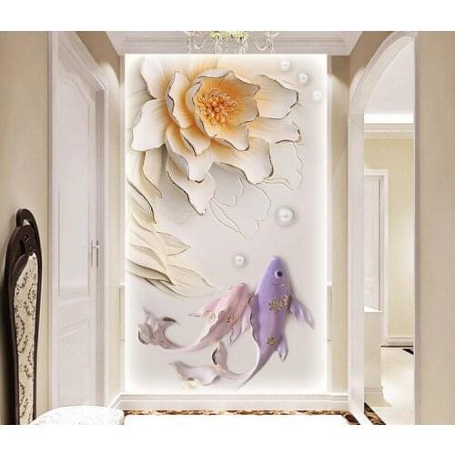 3d room wallpaper mural wall paper rolls for living room bedroom wall art decor entrance photo murals flower fish custom size