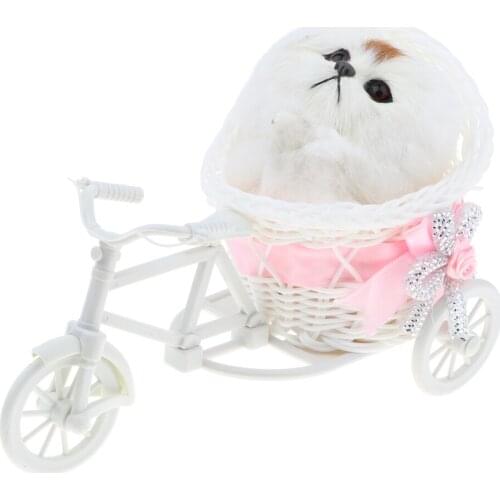 Novel Plush Puppy in Tricycle Model Stuffed Animals Plush Dog Pet Figure Soft Toy Figurine Home Desk Decoration #C