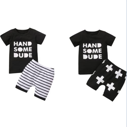 0-4Y Fashion Children Clothing Set Summer Kid Baby Boys Clothes Outfit Short Sleeve Letter Top Casual Shorts 2pcs Set