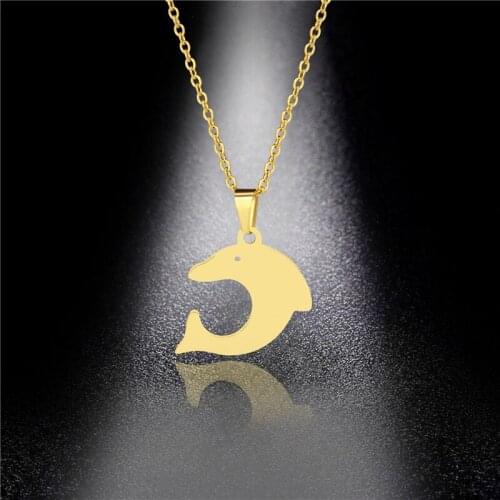 Stainless Steel Dolphin Pendant Gold Color Necklace for Women Fashion Chain Choker Collares Halloween Christmas Goth Jewelry