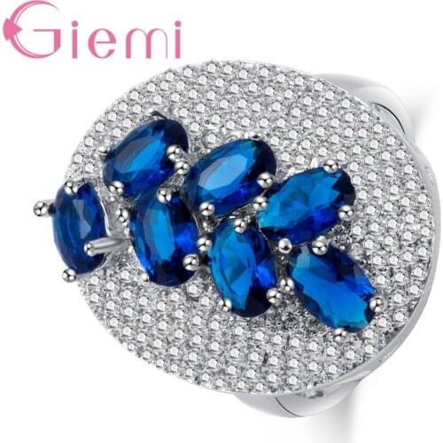 Luxury Big 925 Sterling Silver Rings Micro Paved Full AAAAA CZ Zircon Stone Sparkling White/Blue Jewelry for Women Lovers