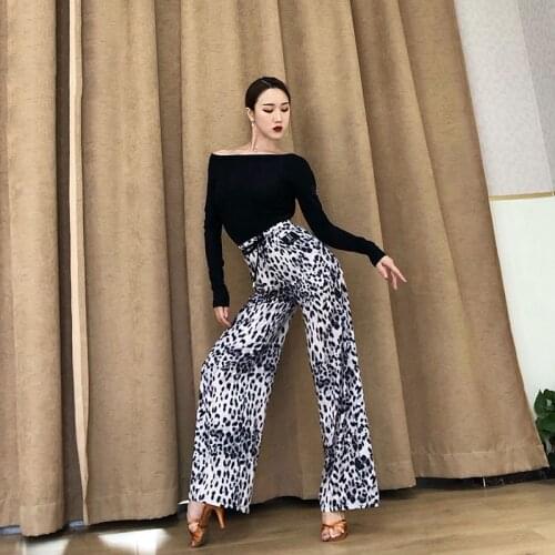 Latin Dance Pants New WomenS Leopard Wide-Leg Pants Modern Dance Ballroom Latin Chacha Competition Pants Practice Wear DQS4927