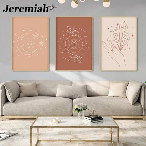 Modern Abstract Line Canvas Painting Bohemian Style Hand Sun Moon Poster Wall Art Nordic Home Room Decoration Accessories