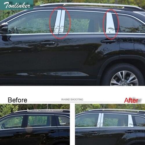 Tonlinker 6 PCS DIY Car styling Stainless steel window pillar light box case Stickers for TOYOTA HIGHLANDER 2015 accessories