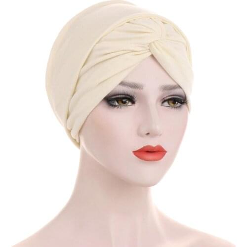 New Fashion Muslim Women Forehead Cross Knotted Cotton Long Turban Hat Chemotherapy Cancer Chemo Beanie Cap Headwear Head Wrap