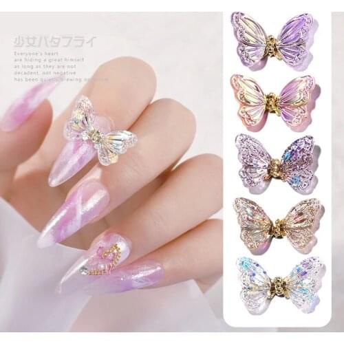 1Pc 3D Aurora Butterfly Nail Art Decorations Super Shiny Crystal Zircon Nails Rhinestones Fairy DIY UV Gel Manicure Accessories
