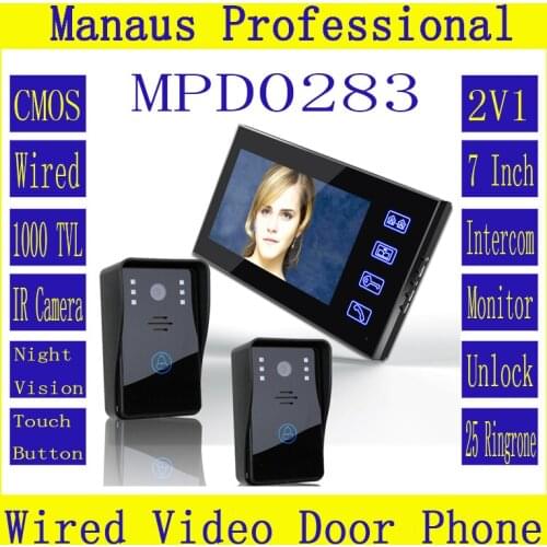 7" Video Door Phone Intercom Doorbell With 2pcs 1000TVL Outdoor Home Security CCTV Surveillance Camera + 1pcs Indoor Monitor 283