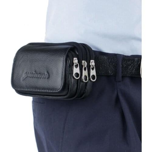 Mens Fashion Leather Cowhide Vintage Cell Mobile Phone Case Cover Skin Belt Pouch Purse Fanny Pack Waist Bag