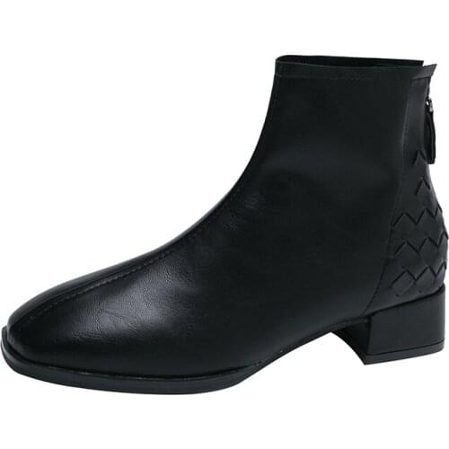 Womens Shoes Black Women Boots Square Head High Quality PU Fashion Square Design On Heel Chelsea Boots Women Shoes Boots-40
