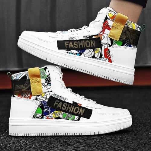 High Top PU Leather Mens Sports Shoes Mens Shoes Sneakers Women Running Shoes Man Sport Shoes Men Sneakers 2021 White GMB-1278