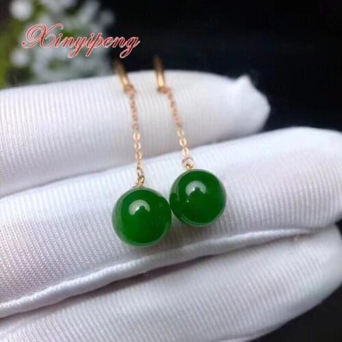 Xin yi peng 18 k rose gold inlaid natural hetian Jasper drop earrings women fine party anniversary gift