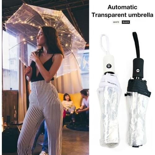 Transparent Umbrella Automatic Three Folding Compact Windproof Rain Sombrillas