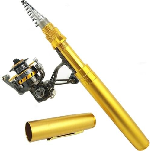 1.8m 2.1m pen shape rod spinning telescopic pocket rod rock fishing pole cast reel set portable mini metal shell fishing rod