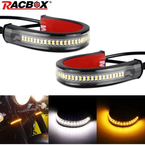 2Pcs Motorcycle LED Turn Signal Light & DRL Amber White Moto Flasher Ring Fork Strip Lamp Flashing Blinker 12V