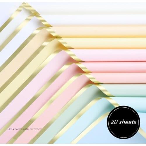 20 Sheets Gold Frame Flower Wrapping Paper Supplies Waterproof Jelly Film Bouquet Gift Wrapping Paper