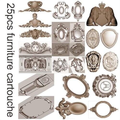 25pcs furniture cartouche 3d model STL relief for cnc STL format cartouche 3d model for cnc stl relief artcam vectric aspire
