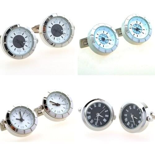 5pairs/lot Functional Watch Cufflinks Silver Round Real Digital Watch Clock Cuff Link Mens Jewelry Accessory