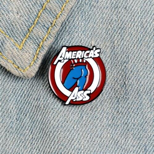 Americas Ass Enamel Pins Custom Hero Shield Brooches Lapel Pin Shirt Bag Captain Badge Movie Jewelry Gift Fans Friends